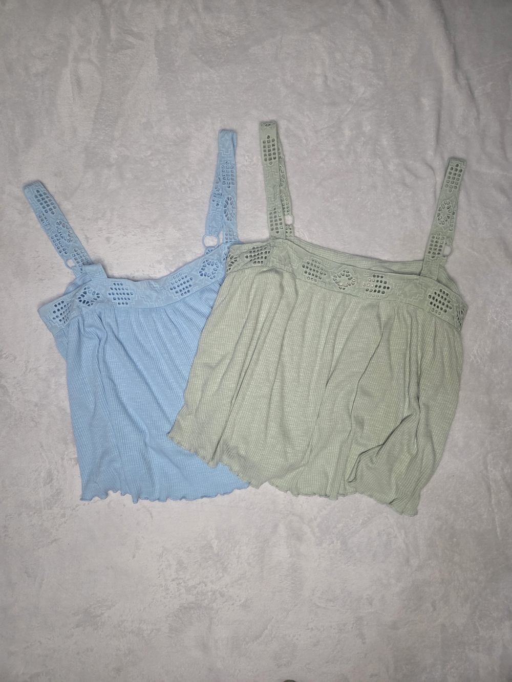 Rewind Vintage Y2K Camisole Tank Top 2 Pack Blue Green Lace Crochet Trim L